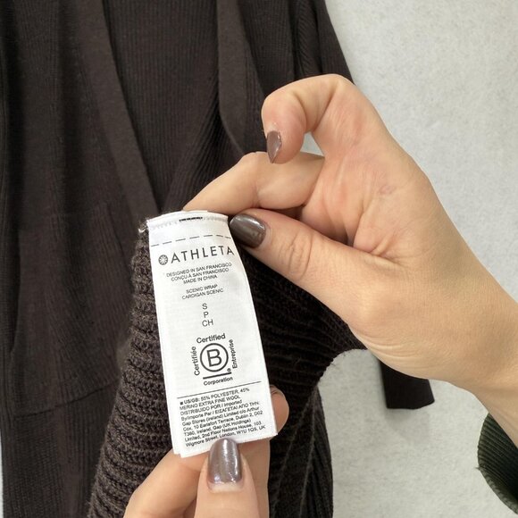 Athleta Sweater Womens Small Brown Long Open Front Knit Cardigan Pockets - Picture 8 of 11
